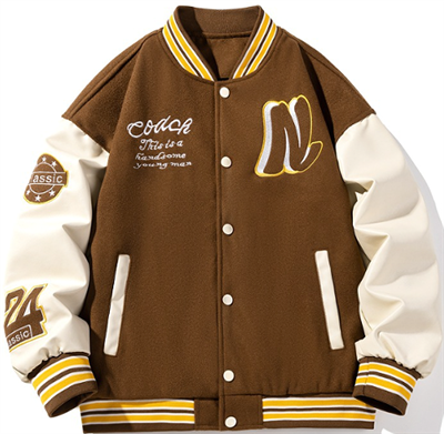 MENS BASEBALL JERSEY JACKET BROWN