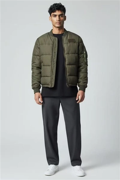 Men's Puffy Quilted Bomber Jacket high quality